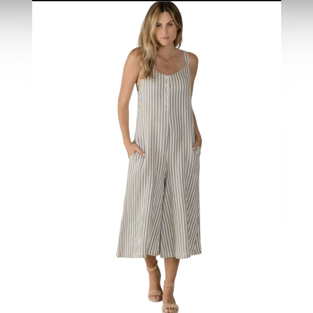 Rylee + Cru Storm Stripe Bridgette Jumpsuit Relaxed Fit Size Sm Beach Casual EUC - Picture 1 of 8